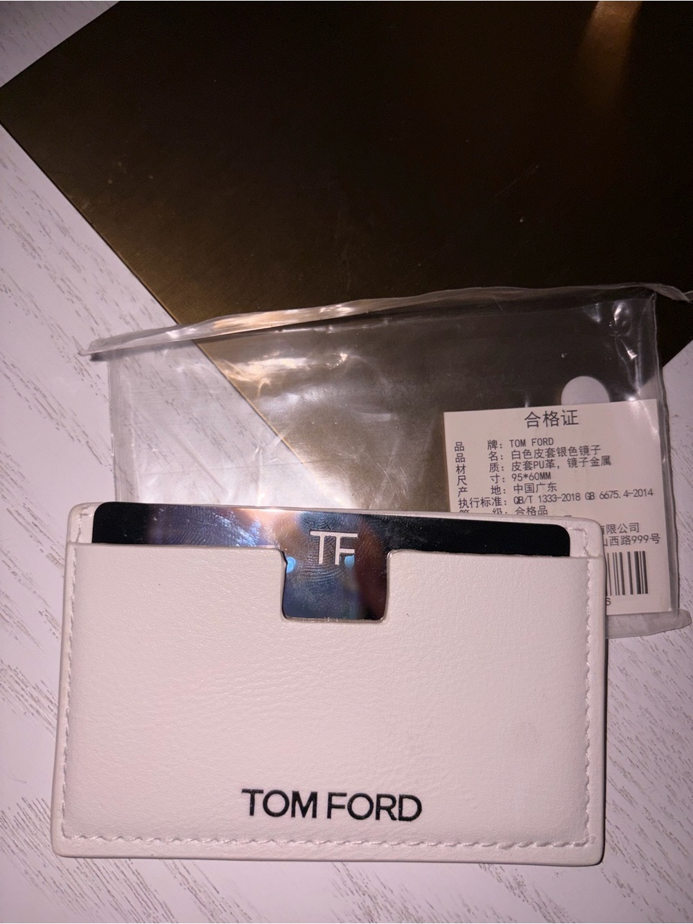 Tom Ford White Leather Card Sleeve with Silver TF Accent